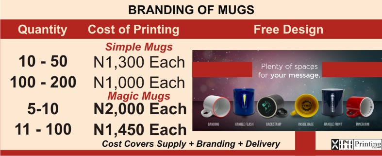 Cost price Of Branding Mugs In Printing On In Lagos Nigeria