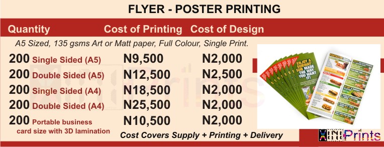 Cost Price Of Printing Flyers Posters In Lagos Nigeria